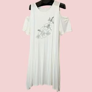 J MODE White Black Floral Cold Shoulder Dress or Swim Cover Plus Size 2X NEW